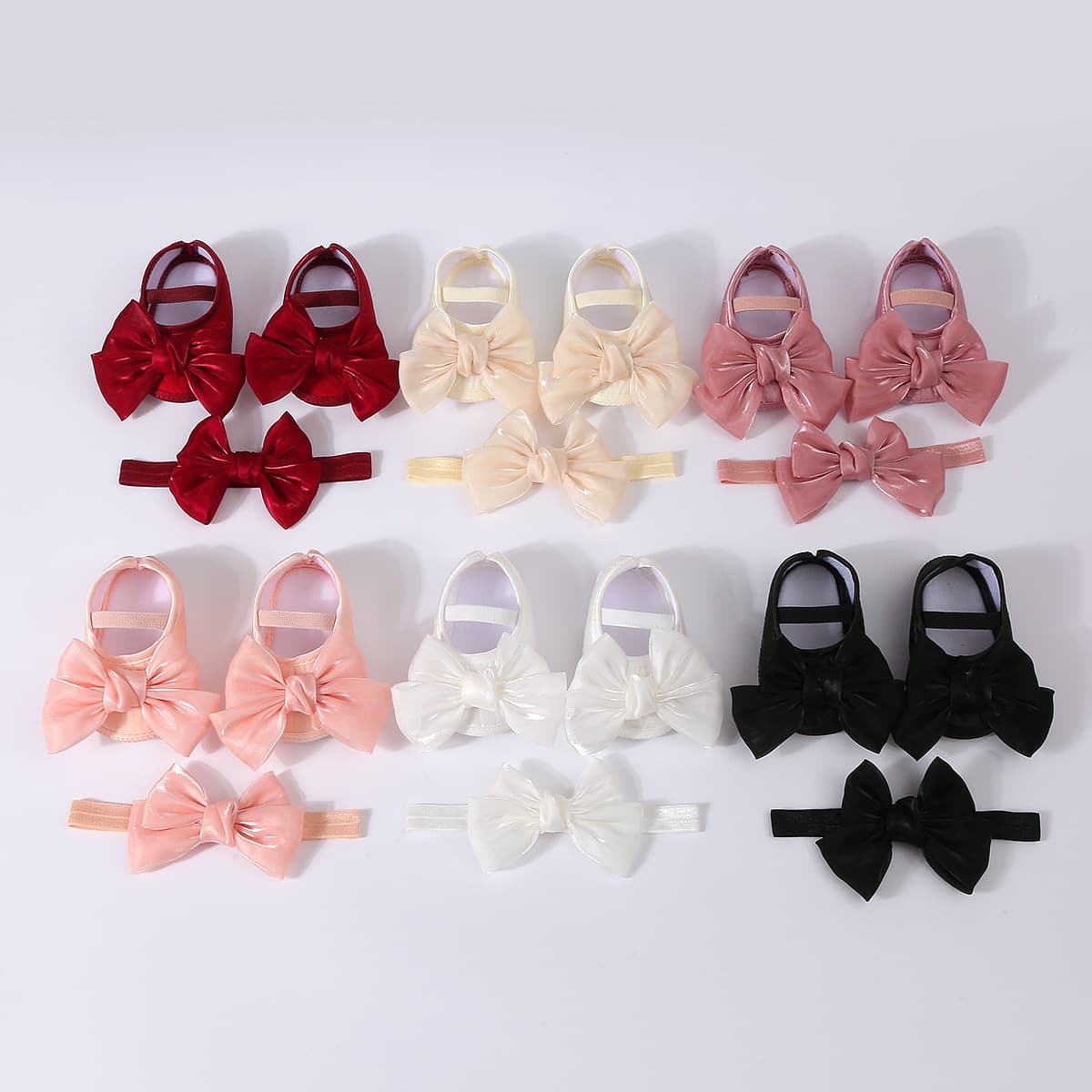 Baby shoes mesh solid color shoes + headband toddler shoes soft bottom bow dot glue anti-slip spring and autumn new style 2