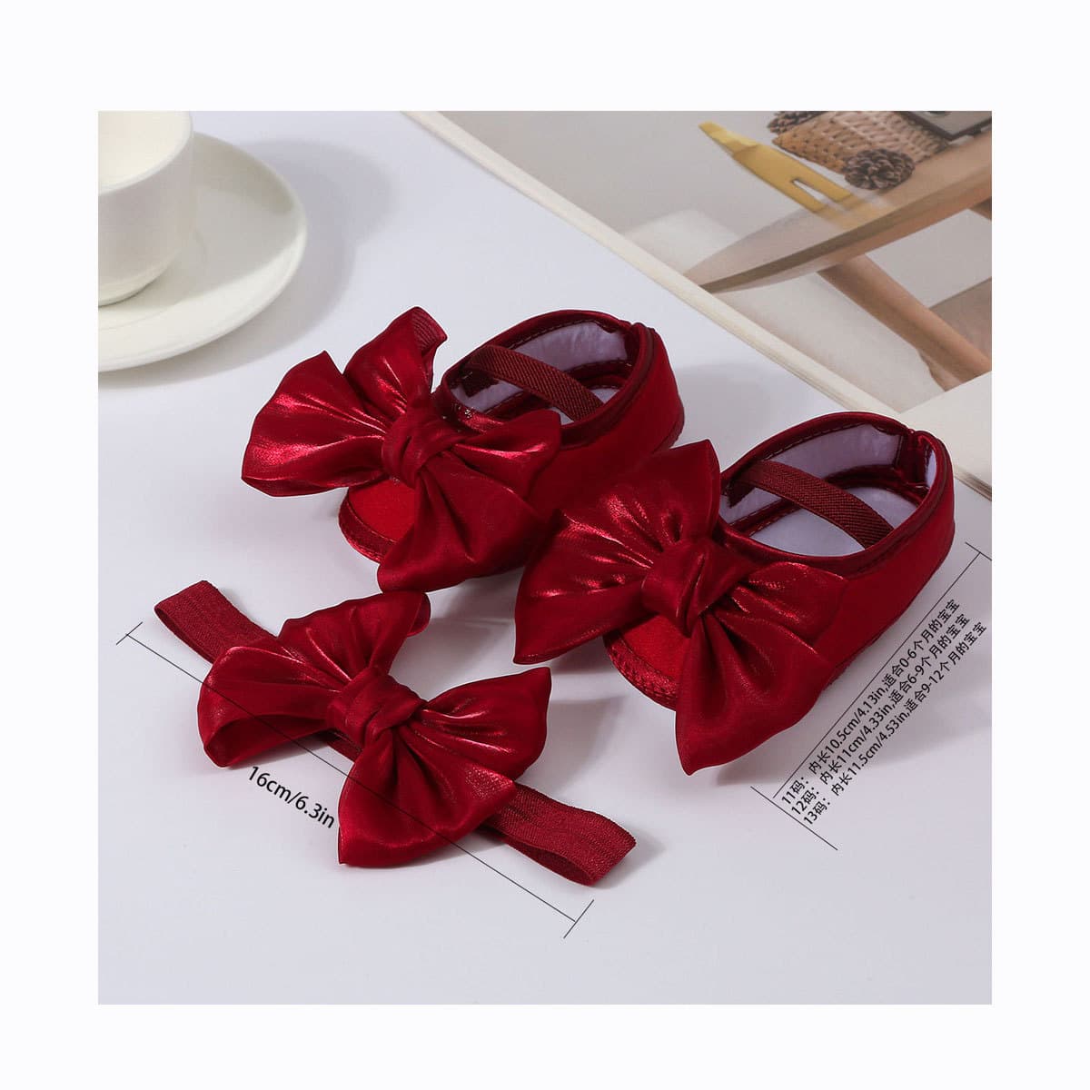 Baby shoes mesh solid color shoes + headband toddler shoes soft bottom bow dot glue anti-slip spring and autumn new style 5