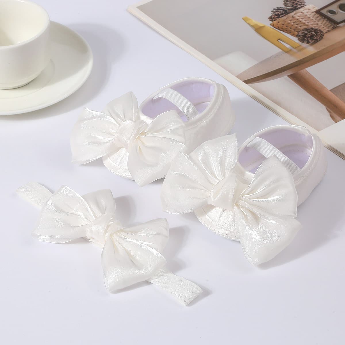 Baby shoes mesh solid color shoes + headband toddler shoes soft bottom bow dot glue anti-slip spring and autumn new style 8