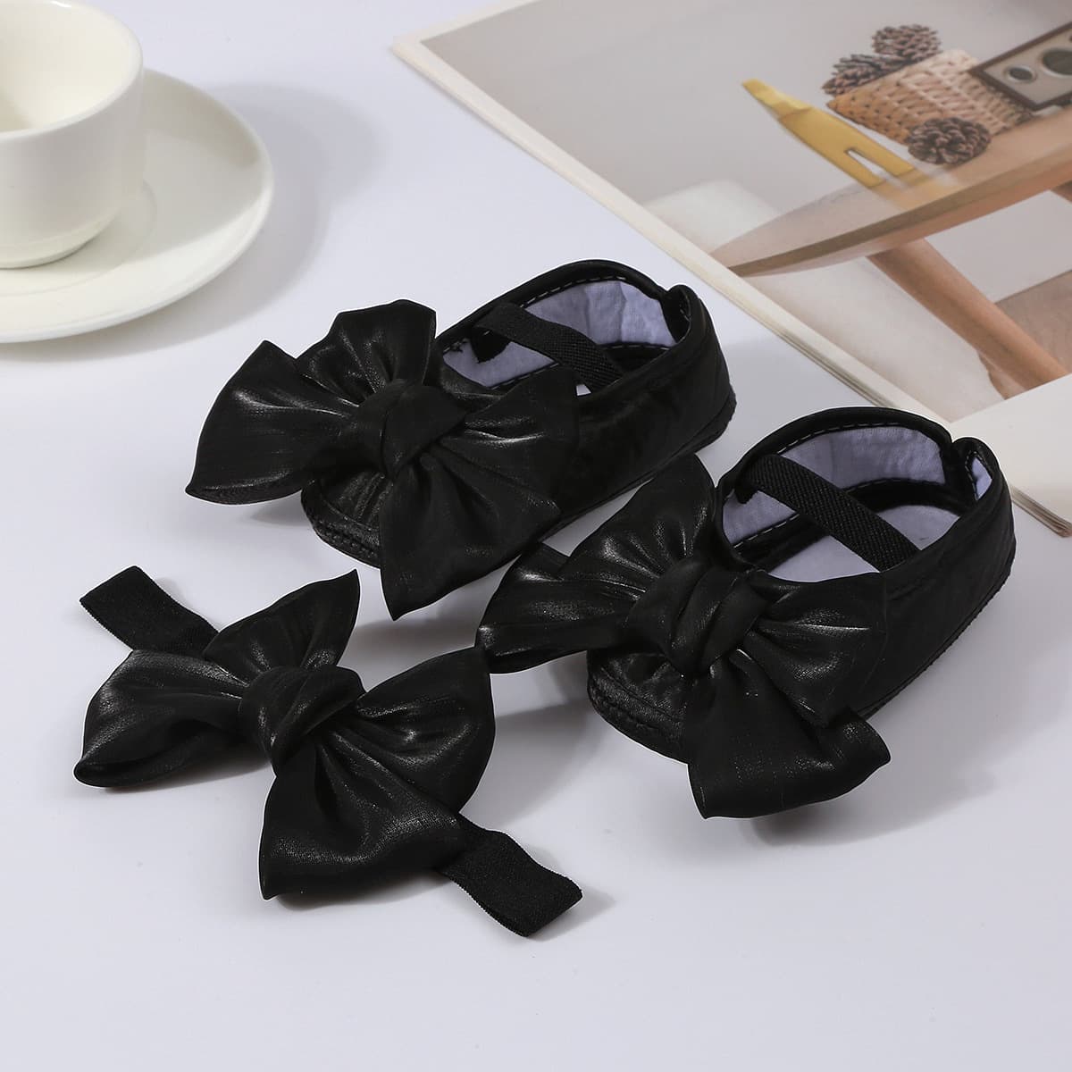 Baby shoes mesh solid color shoes + headband toddler shoes soft bottom bow dot glue anti-slip spring and autumn new style 10
