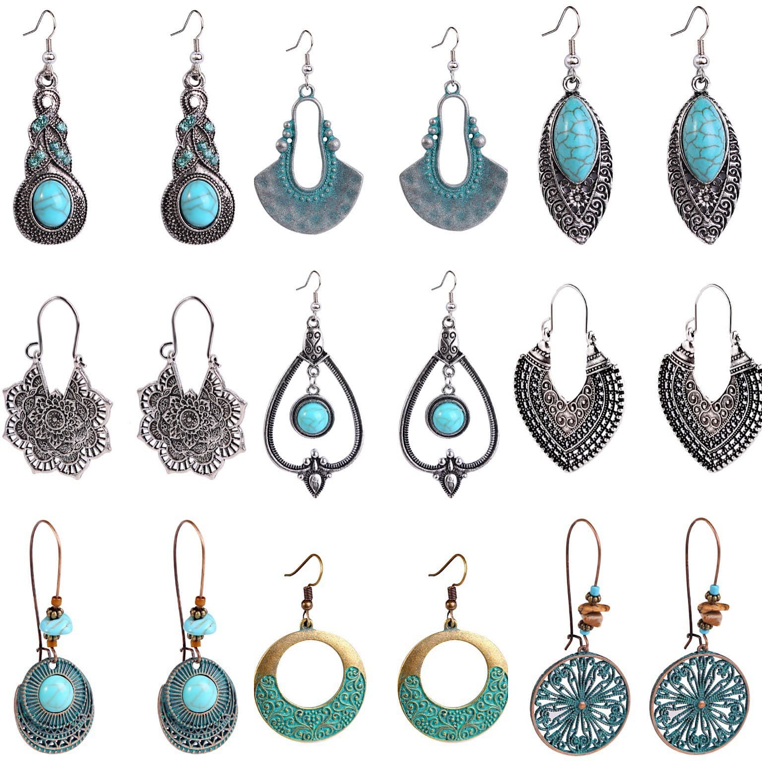 Cross-border Amazon European and American hot-selling bohemian turquoise earrings retro ethnic style earrings set wholesale 8