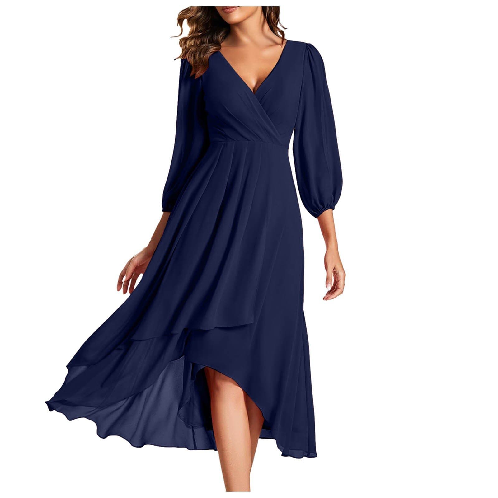 Amazon 2024 new cross-border V long-sleeved dress loose slim bridesmaid coat daily party evening dress 4