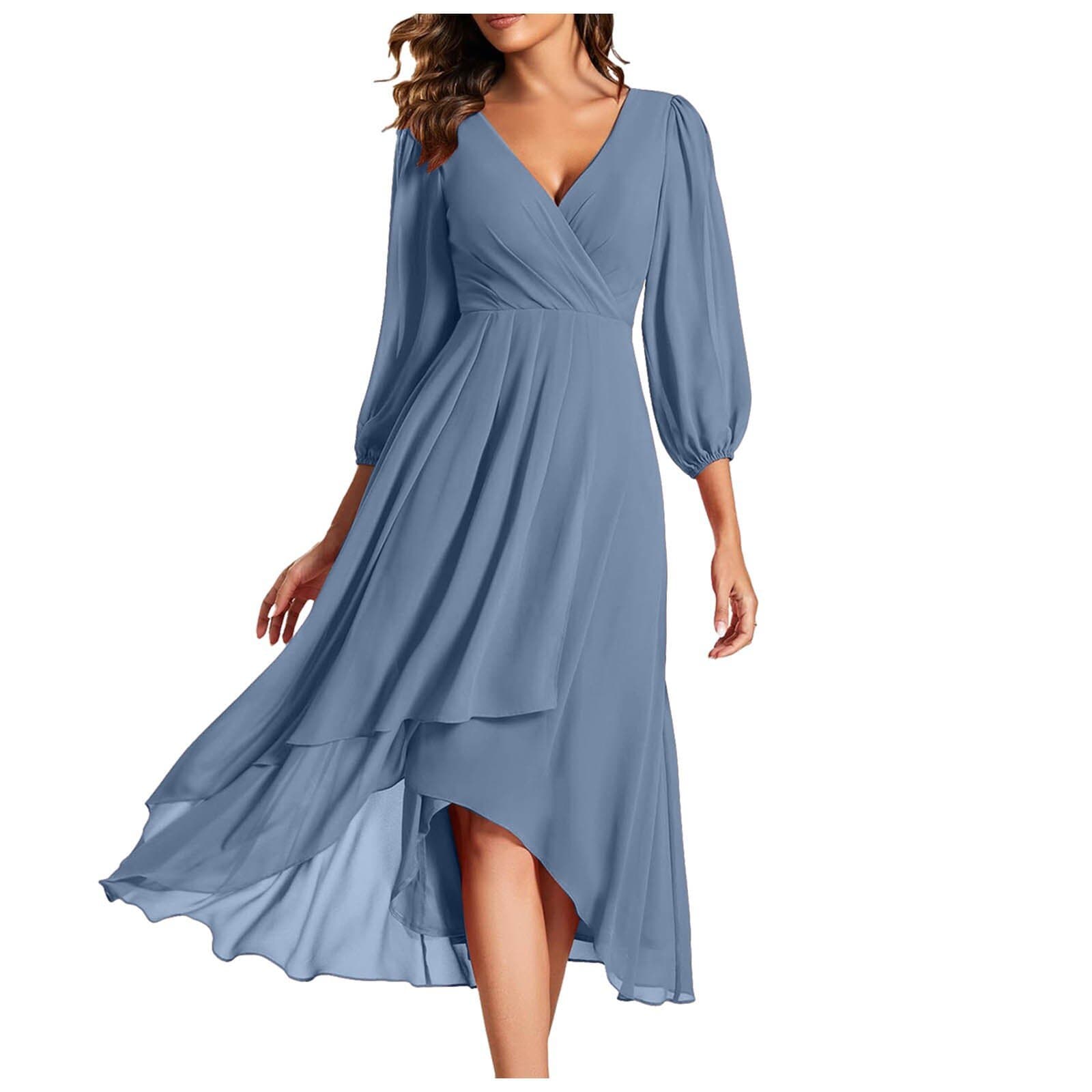 Amazon 2024 new cross-border V long-sleeved dress loose slim bridesmaid coat daily party evening dress 5