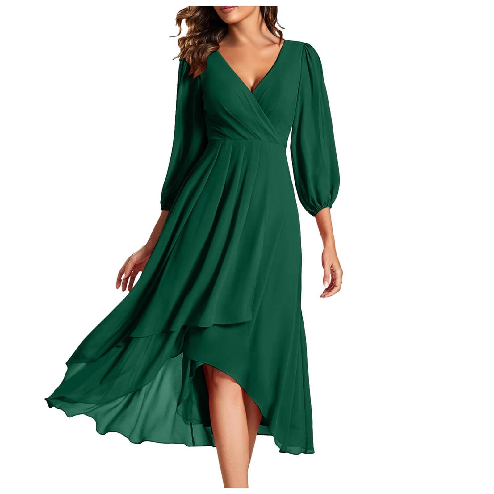 Amazon 2024 new cross-border V long-sleeved dress loose slim bridesmaid coat daily party evening dress 8