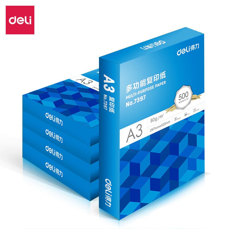 Deli 7370 copy paper 80g pure wood pulp double-sided copying without paper jam A3 office printing paper stationery wholesale 2