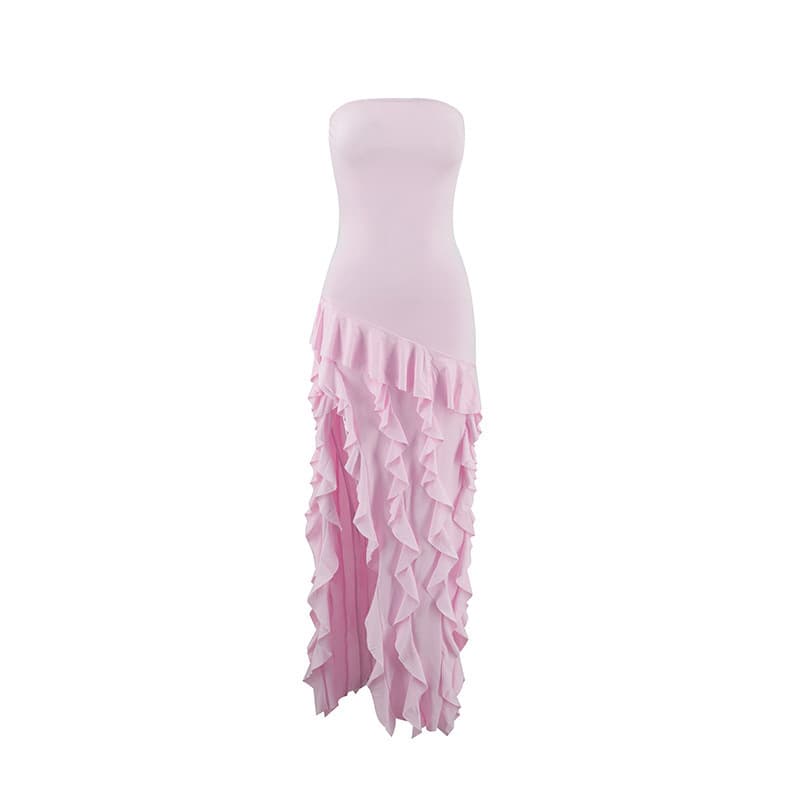 2025 European and American summer cross-border hot style sexy tube top slim fit fungus side slit elegant evening dress dress 7