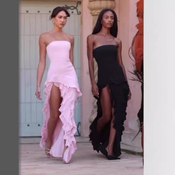 2025 European and American summer cross-border hot style sexy tube top slim fit fungus side slit elegant evening dress dress 1