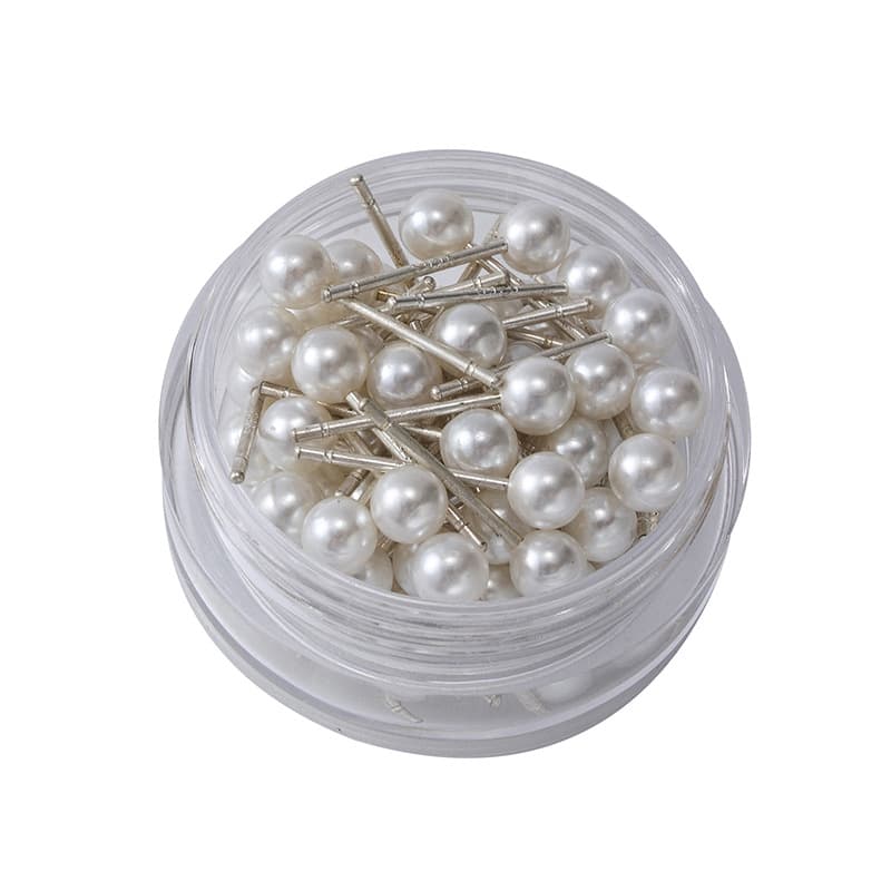 Silver earrings, ear sticks, small box, pearl style, women's ear piercing, anti-blocking, elegant, high-end ear jewelry, fashionable round head 6
