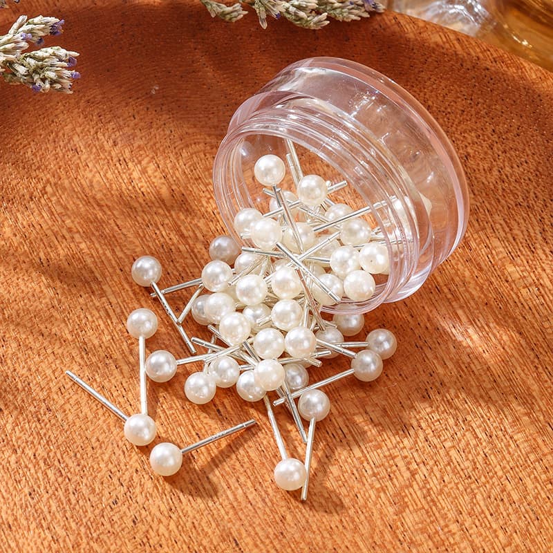 Silver earrings, ear sticks, small box, pearl style, women's ear piercing, anti-blocking, elegant, high-end ear jewelry, fashionable round head 8
