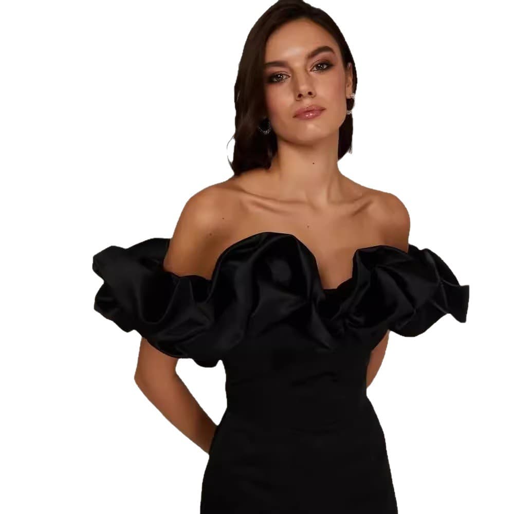 Factory direct sales European and American dress 2026 summer celebrity female ruffled sexy slanted shoulder high-end temperament dress skirt 5
