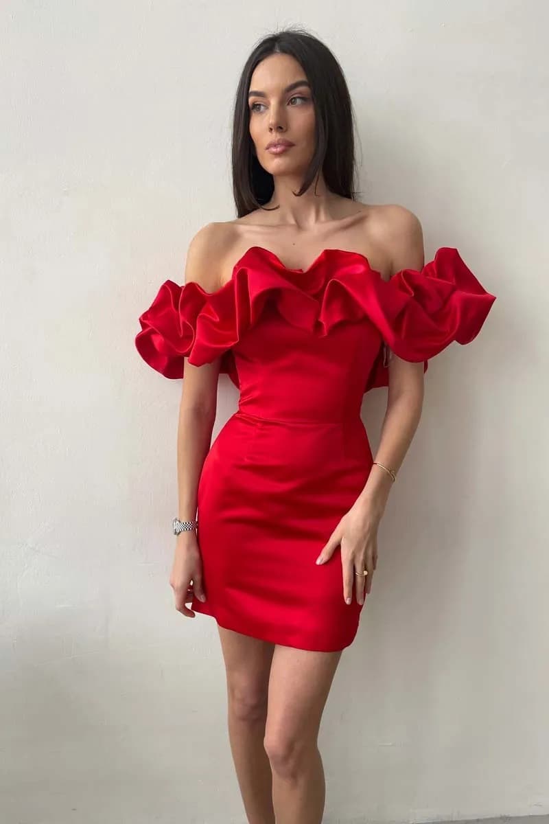 Factory direct sales European and American dress 2026 summer celebrity female ruffled sexy slanted shoulder high-end temperament dress skirt 8