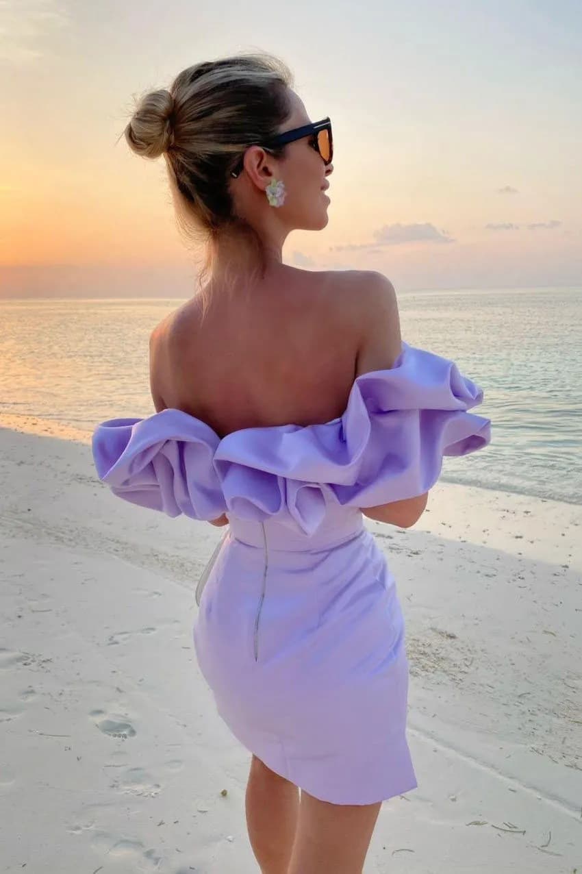 Factory direct sales European and American dress 2026 summer celebrity female ruffled sexy slanted shoulder high-end temperament dress skirt 10