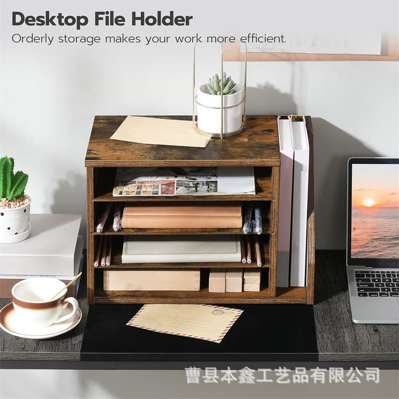 Wooden Mail Rack Envelope Bill Organizer Desk Ornaments File Sorter Adjustable Solid Wood Document Rack 3