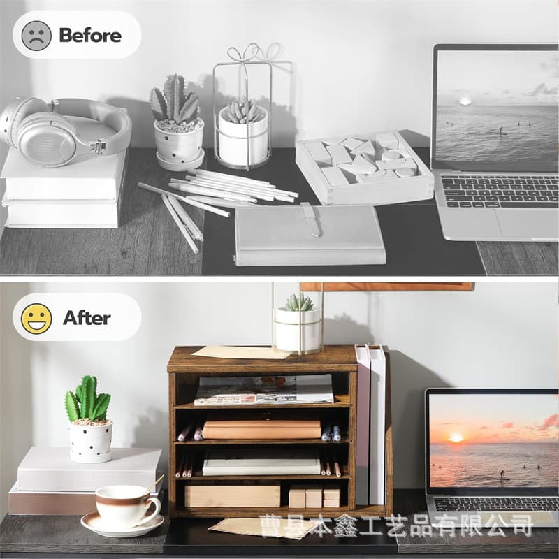 Wooden Mail Rack Envelope Bill Organizer Desk Ornaments File Sorter Adjustable Solid Wood Document Rack 4