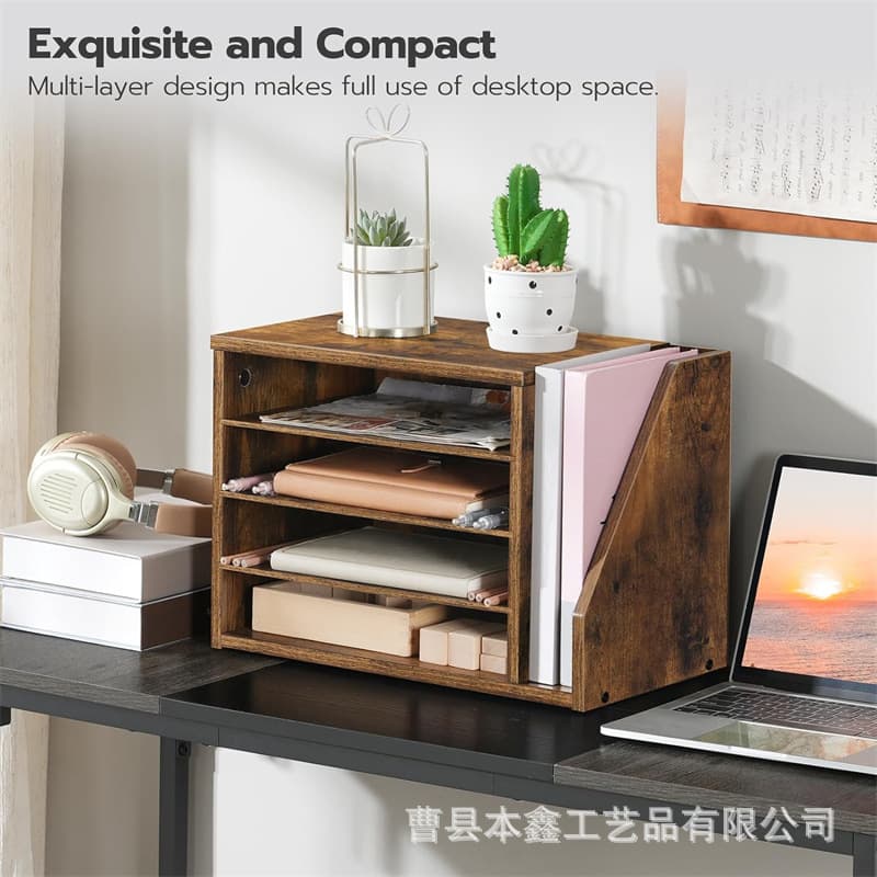 Wooden Mail Rack Envelope Bill Organizer Desk Ornaments File Sorter Adjustable Solid Wood Document Rack 1