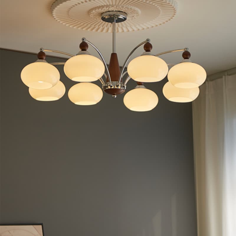 Bauhaus cream style medieval living room chandelier designer solid wood creative persimmon glass dining room bedroom chandelier 3