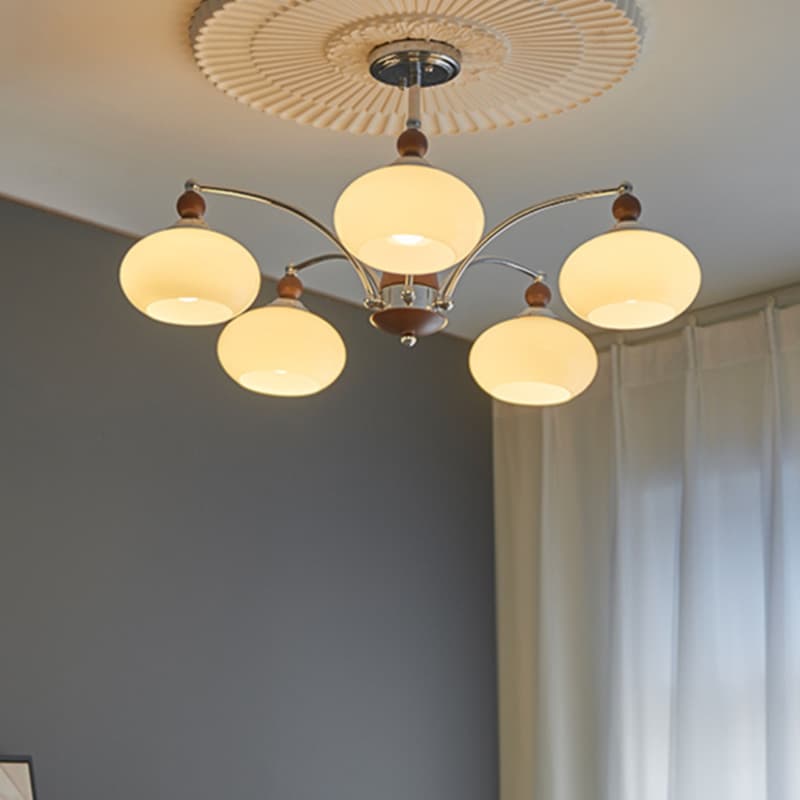 Bauhaus cream style medieval living room chandelier designer solid wood creative persimmon glass dining room bedroom chandelier 4