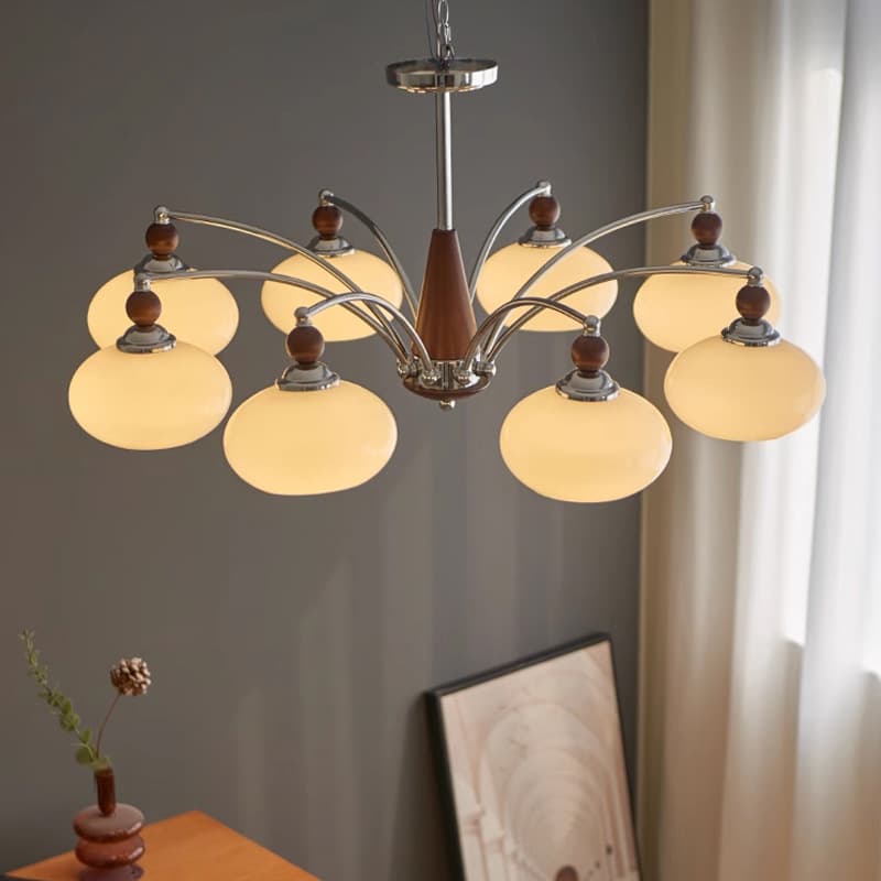 Bauhaus cream style medieval living room chandelier designer solid wood creative persimmon glass dining room bedroom chandelier 5