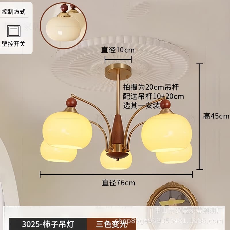 Bauhaus cream style medieval living room chandelier designer solid wood creative persimmon glass dining room bedroom chandelier 9