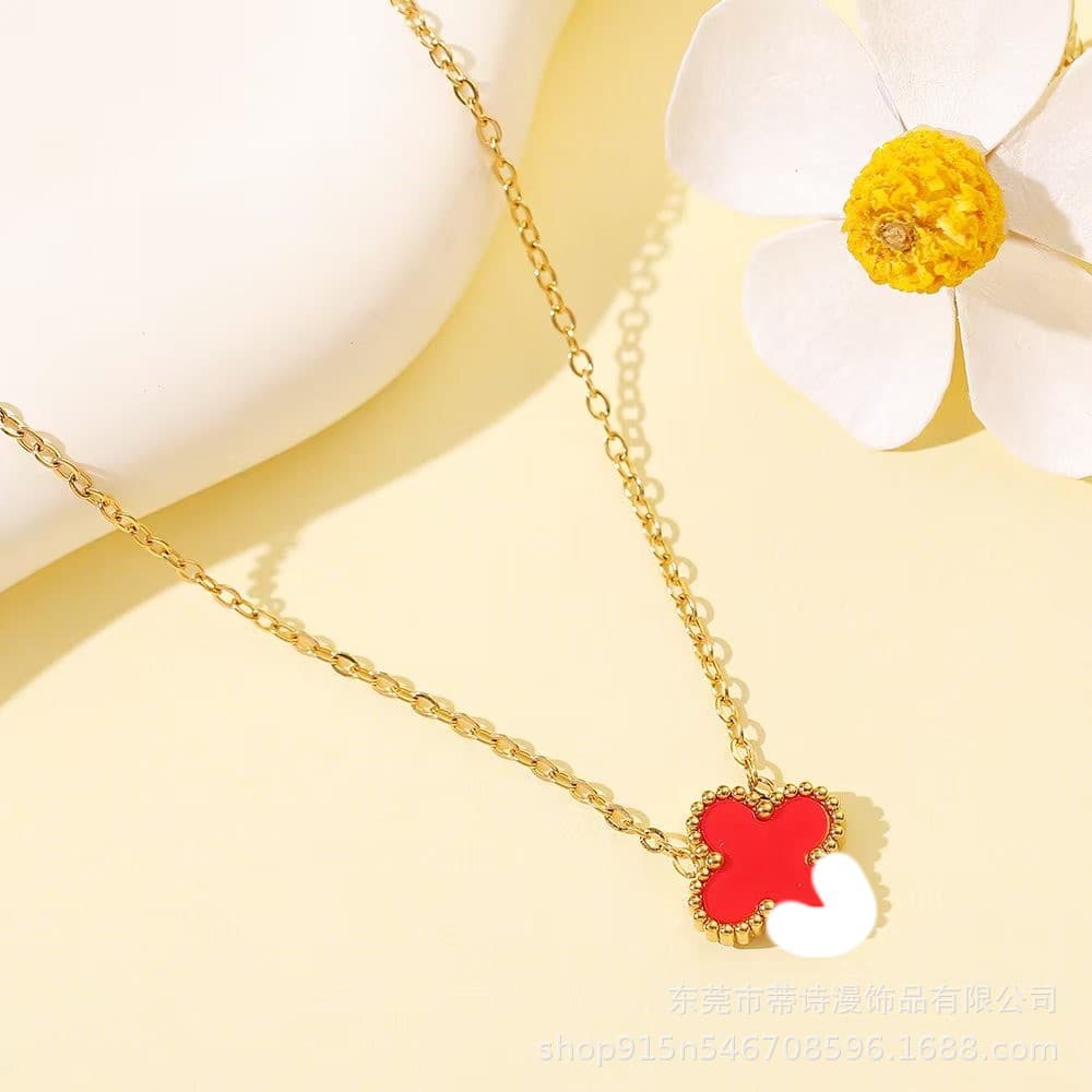 Lucky necklace for girls double-sided 13MM four-leaf clover necklace titanium steel 18K gold simple pendant light luxury Internet celebrity collarbone 5
