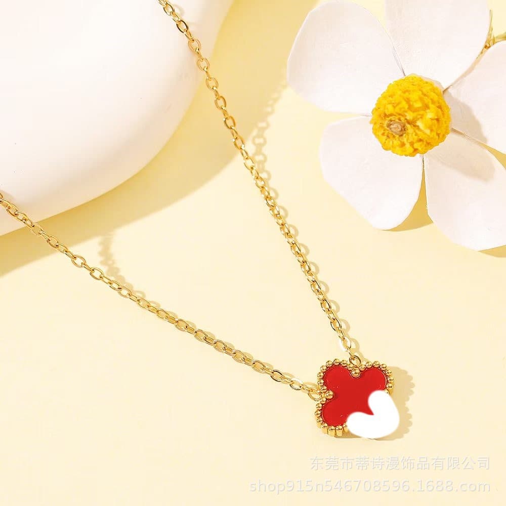 Lucky necklace for girls double-sided 13MM four-leaf clover necklace titanium steel 18K gold simple pendant light luxury Internet celebrity collarbone 7