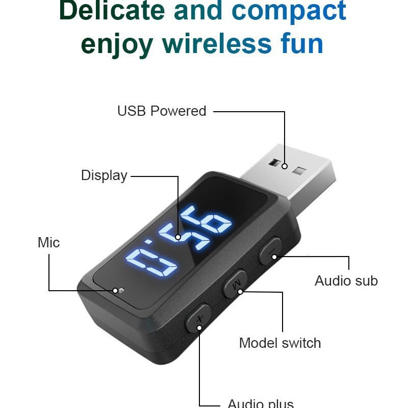 Cross-border new car Bluetooth 5.3 receiver FM transmitter audio adapter wireless Bluetooth receiver LED 3