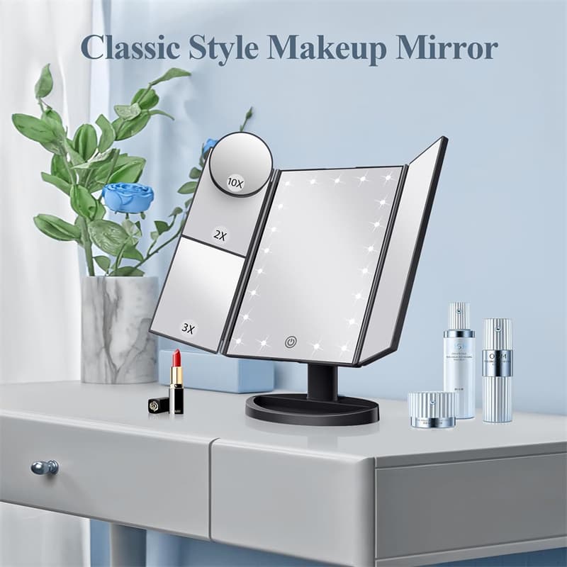 Cross-border spot three-sided mirror with 22 lights, Led cosmetic mirror, foldable dormitory dressing table, storage box, light table 3