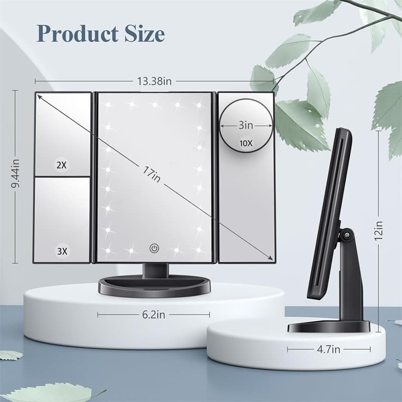Cross-border spot three-sided mirror with 22 lights, Led cosmetic mirror, foldable dormitory dressing table, storage box, light table 5