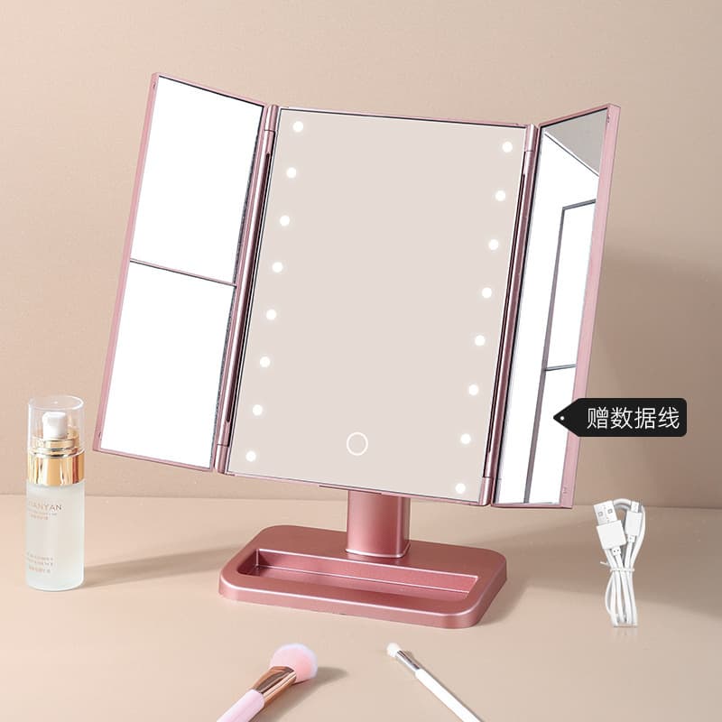 Cross-border spot three-sided mirror with 22 lights, Led cosmetic mirror, foldable dormitory dressing table, storage box, light table 8