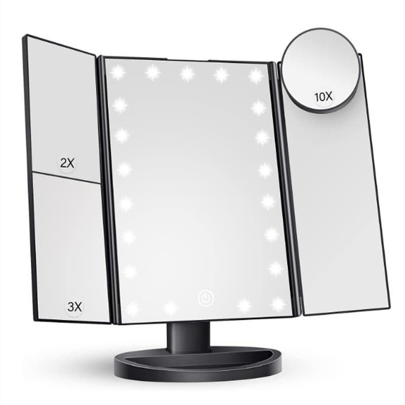 Cross-border spot three-sided mirror with 22 lights, Led cosmetic mirror, foldable dormitory dressing table, storage box, light table 9