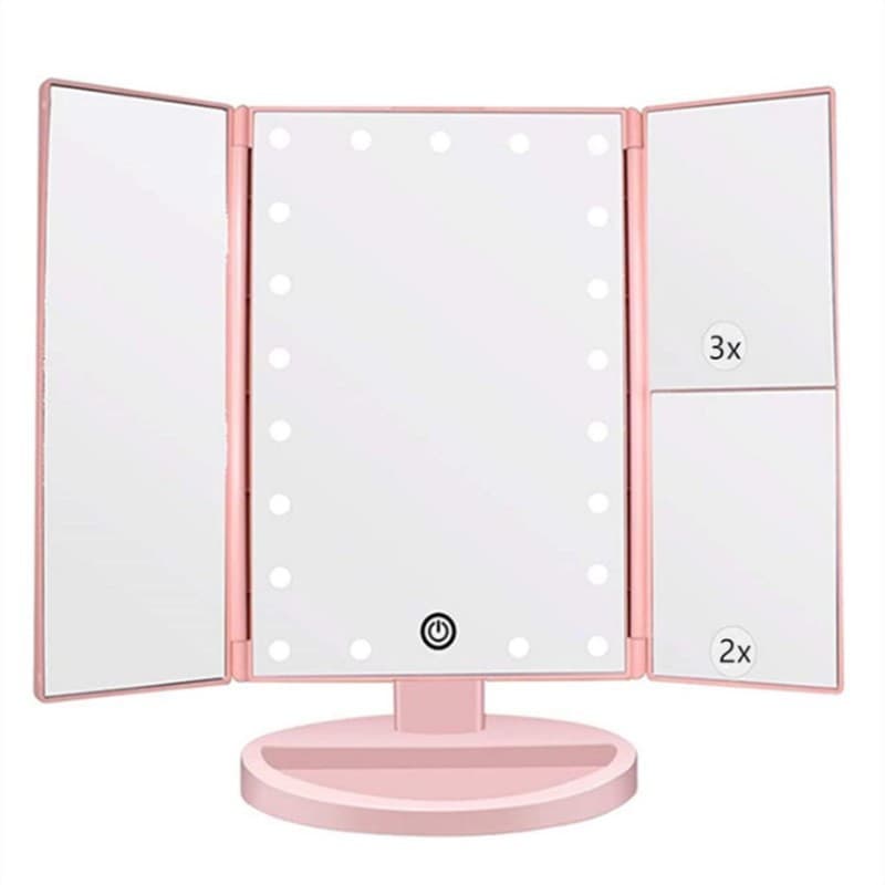 Cross-border spot three-sided mirror with 22 lights, Led cosmetic mirror, foldable dormitory dressing table, storage box, light table 10