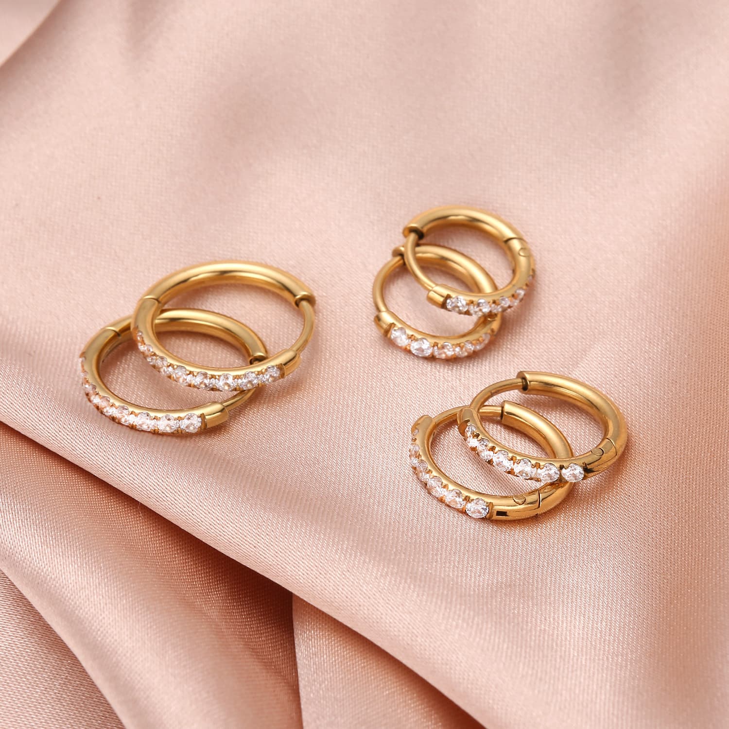 Stainless steel earrings, zircon earrings, hoop-shaped gold versatile round coils, micro-embellished earrings, earrings with stones, cross-border hot sale 4