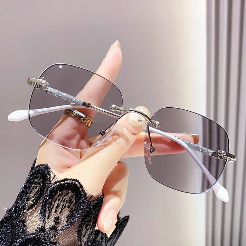 Advanced photochromic starry cross-border fashionable anti-blue light mirrors for women with rimless edge-cut high-definition myopia glasses frames 3