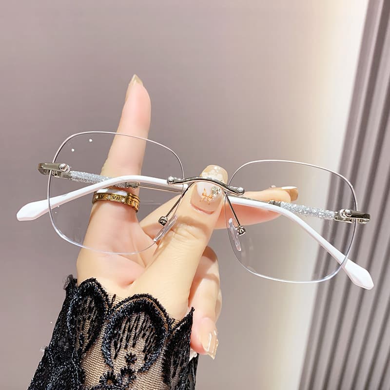 Advanced photochromic starry cross-border fashionable anti-blue light mirrors for women with rimless edge-cut high-definition myopia glasses frames 4
