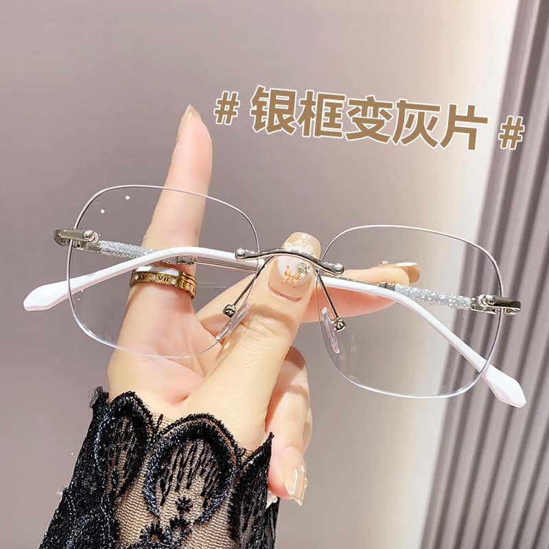 Advanced photochromic starry cross-border fashionable anti-blue light mirrors for women with rimless edge-cut high-definition myopia glasses frames 7
