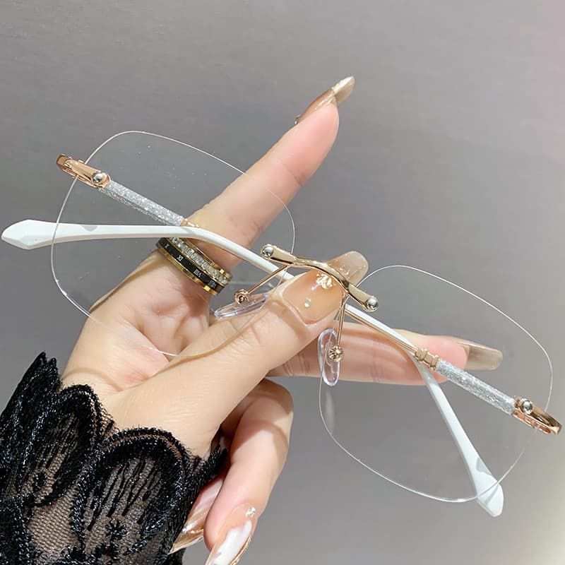 Advanced photochromic starry cross-border fashionable anti-blue light mirrors for women with rimless edge-cut high-definition myopia glasses frames 9