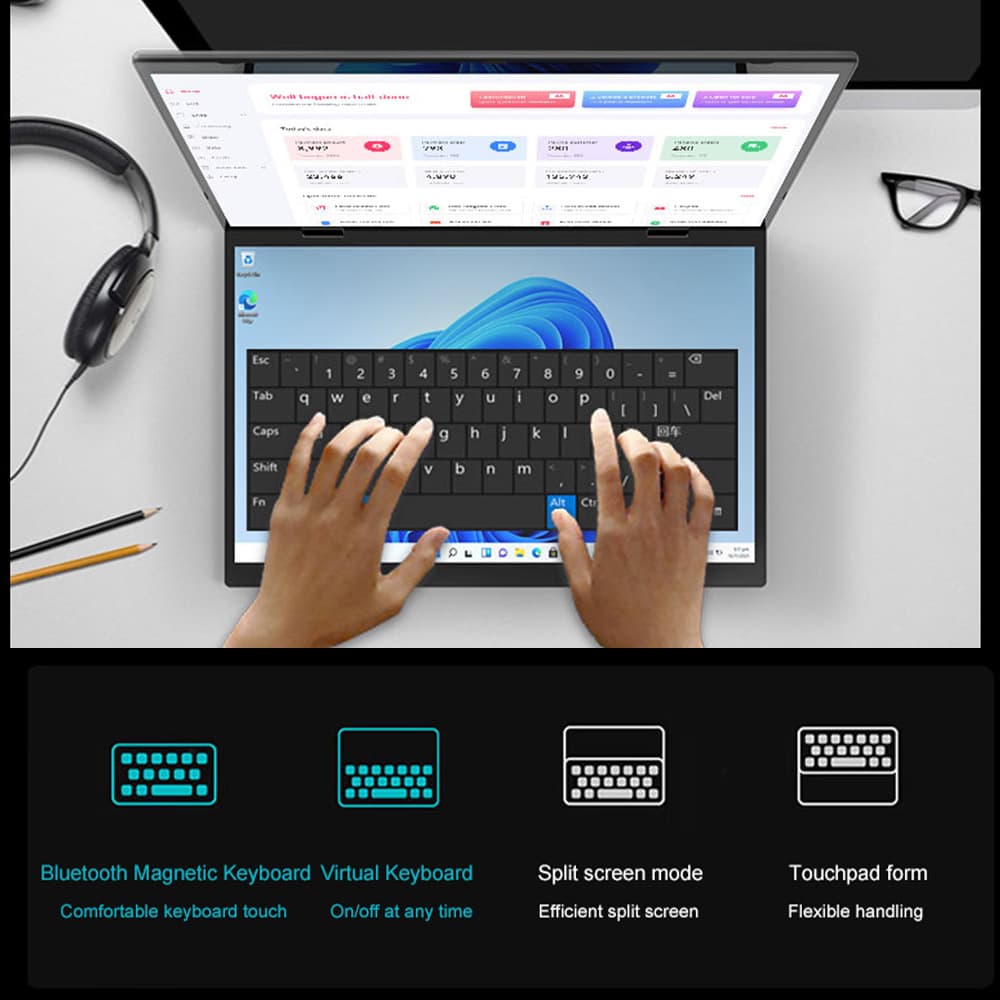 CRELANDER YG14D Dual Screen Laptop 14+14 Inch N100 360 Degree Rotation 5