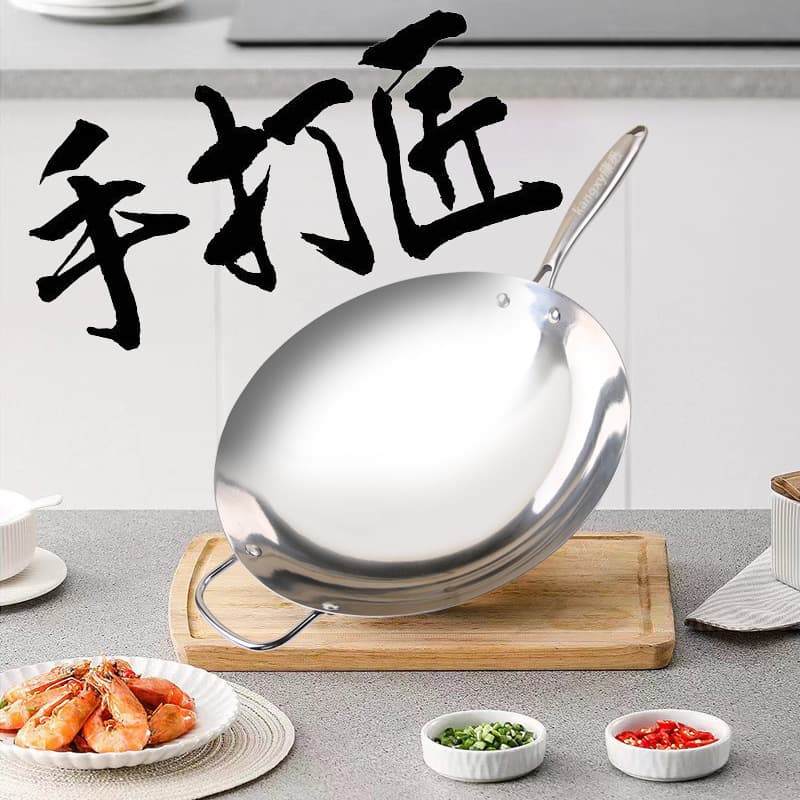 Stainless steel household cooking pot round bottom stall handmade pot wok non-stick pot induction cooker pot kitchen supplies 3