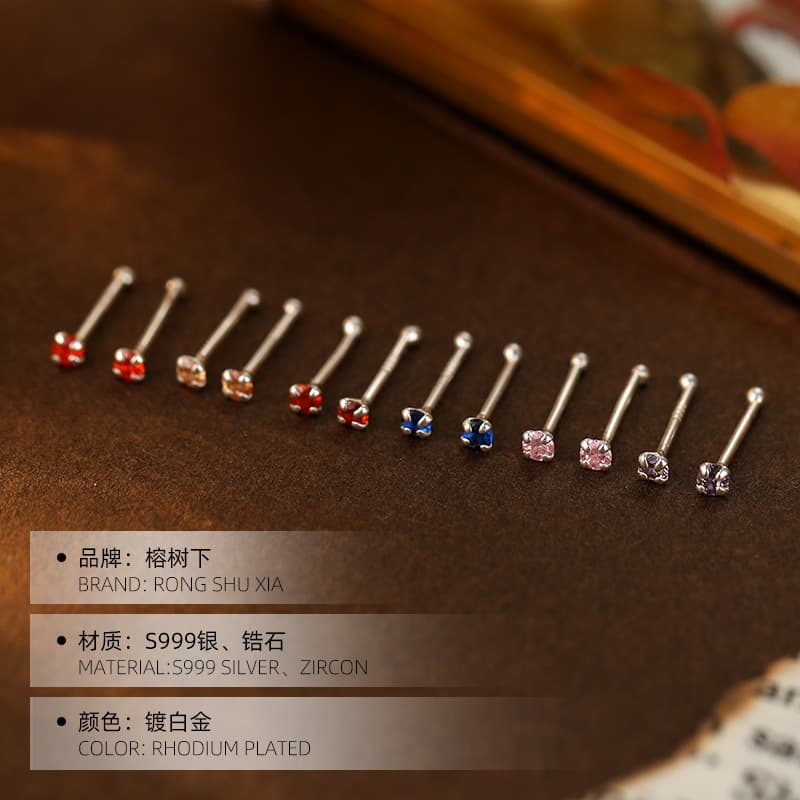 Under the Banyan Tree S999 sterling silver mini twelve birthstone color diamond ear bone earrings for women simple ear piercing earrings ins 4
