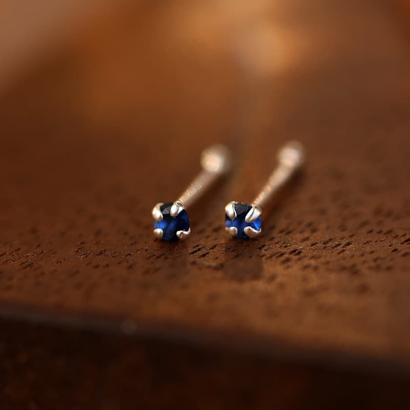 Under the Banyan Tree S999 sterling silver mini twelve birthstone color diamond ear bone earrings for women simple ear piercing earrings ins 8