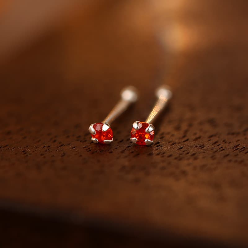 Under the Banyan Tree S999 sterling silver mini twelve birthstone color diamond ear bone earrings for women simple ear piercing earrings ins 9