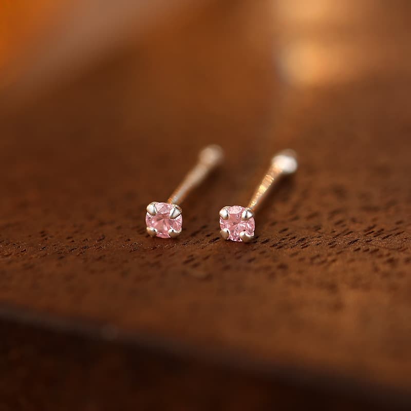 Under the Banyan Tree S999 sterling silver mini twelve birthstone color diamond ear bone earrings for women simple ear piercing earrings ins 10