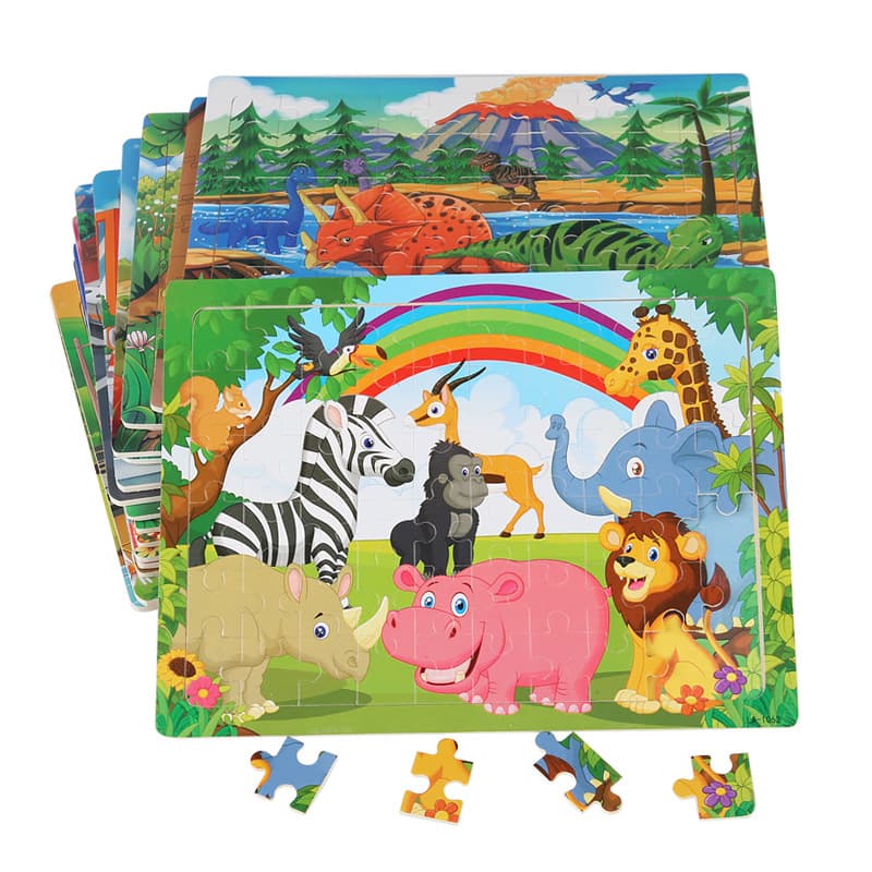 Wooden 60-piece puzzle for young children cartoon animal traffic plane puzzle baby early education educational building block toys 6