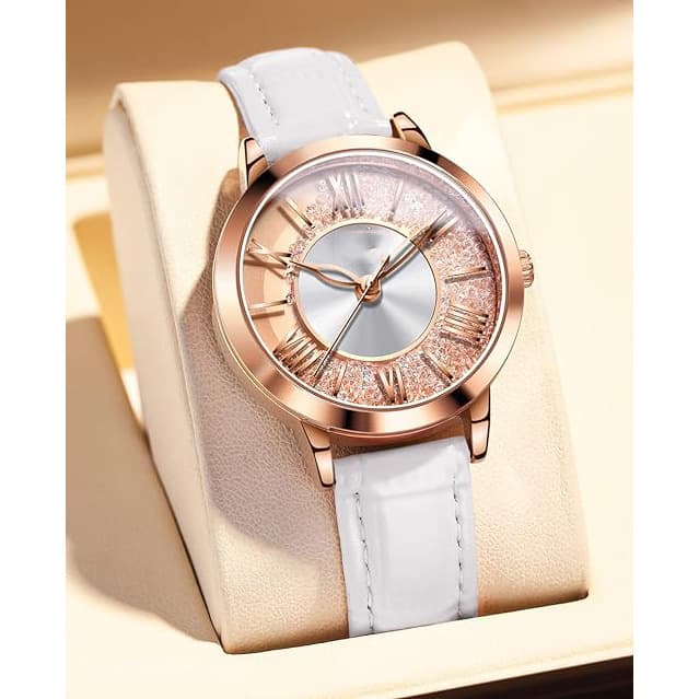 Customized ladies watch elegant dress diamond ladies watch analog quartz leather waterproof quicksand big face watch 2