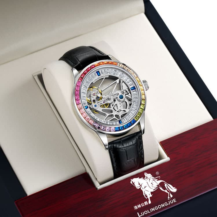Duke of Lorraine genuine rainbow circle hollow fully automatic mechanical watch men's watch diamond-encrusted waterproof luxury men's watch on behalf of 7