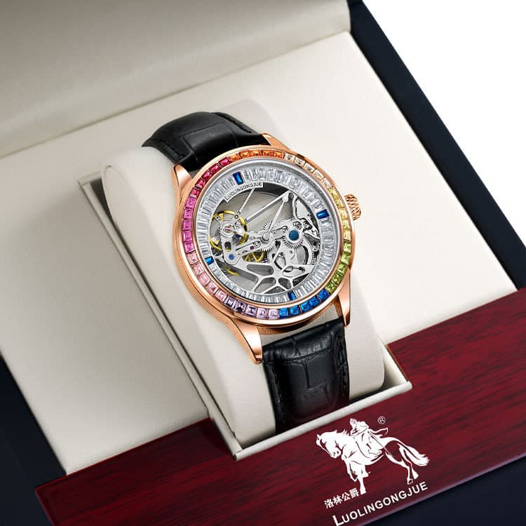 Duke of Lorraine genuine rainbow circle hollow fully automatic mechanical watch men's watch diamond-encrusted waterproof luxury men's watch on behalf of 9