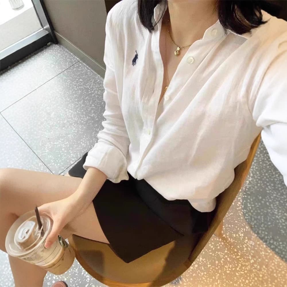 European Station Raf Pony Label Linen Cotton White Shirt Women's Long Sleeve Loose Shirt Professional Wear Commuting Top Trendy Match 4