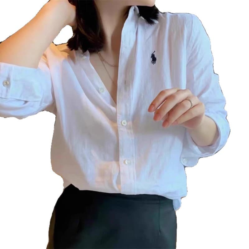 European Station Raf Pony Label Linen Cotton White Shirt Women's Long Sleeve Loose Shirt Professional Wear Commuting Top Trendy Match 6