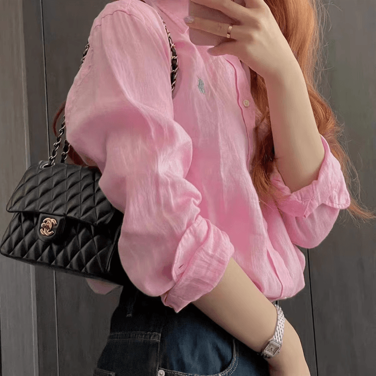 European Station Raf Pony Label Linen Cotton White Shirt Women's Long Sleeve Loose Shirt Professional Wear Commuting Top Trendy Match 9