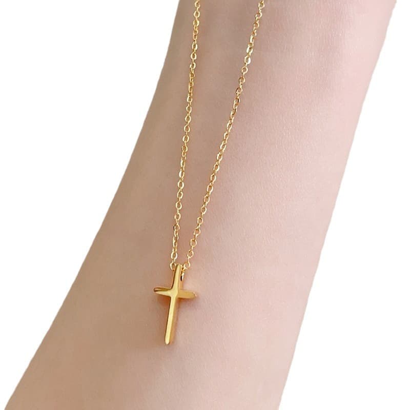 Smooth polished 18k gold cross necklace pendant clavicle chain women's high-end necklace titanium steel stainless steel 6